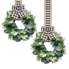 PRICES MAY VARY. ❀The pretty wreath set package includes 2 pieces of Faux Kitchen Cabinet Wreaths, each cabinet wreath comes with a faux burlap black and white plaid bow for your decorating needs everywhere. ❀Size to Fit Cabinets:Each Faux Kitchen Cabinet Wreaths measures about 25cm/10" outside diameter, 11cm/4.3" inside diameter, and ribbon length is about 37.5cm/15", just right to decorate your cabinets and shelves, the length can be trimmed. ❀Premium Materials:Faux Kitchen Cabinet Wreaths are Mini Kitchen Cabinet, Kitchen Cabinet Wreaths, Cabinet Wreaths, Kitchen Schemes, Boxwood Wreath Christmas, Window Chair, Farmhouse Boho Decor, Wreath Kitchen, Artificial Flowers Decor