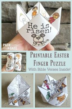 the printable easter finger puzzle with bible verses inside, and instructions to make it