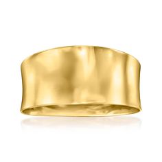 Ross-Simons - Italian 18kt Yellow Gold Concave Ring Size 5. This sleek ring brings out a modern vibe. Made in Italy, the polished band of 18kt yellow gold is slightly concave at the front, reflecting lustrous shine for an intriguing visual touch. 3/8" wide. 18kt yellow gold concave ring. Fine Jewelery, Ring Pictures, Modern Vibe, Ring Size 7, Gold Rings, Jewelry Watches, Jewelry Rings, In Italy, Fine Jewelry