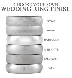 wedding rings are shown with the words choose your own wedding ring finish