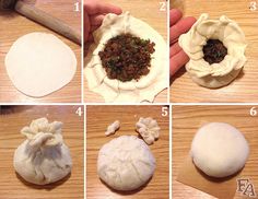 instructions for how to make dumplings on a cutting board