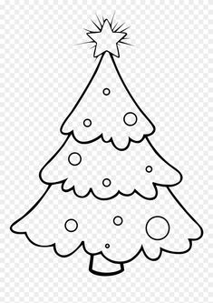 a black and white drawing of a christmas tree with stars on top, transparent background