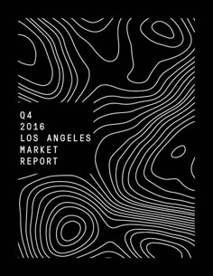 the los angeles market report logo on a black background with white swirls and lines