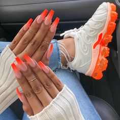 Crackle Nails, Unghie Sfumate, Shoe Nails, Ombre Nail Designs, Summer Acrylic Nails, Summer Nails Colors, Neon Nails, Acrylic Nails Coffin, Orange Nails