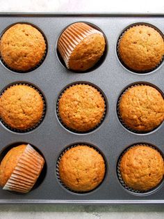 muffins in a baking pan ready to be baked into the oven for consumption