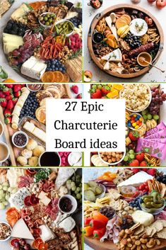 several pictures of different types of cheeses and meats with the words, 27 epic charcuterie board ideas