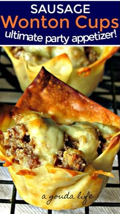 cheesy sausage wonton cups are an easy appetizer to serve on the grill