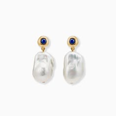 Available in Sterling Silver or 18k Gold Vermeil with a Baroque pearl, and lapis. Earrings measures 1-1/2" longEach pearl is unique and may not be exactly as pictured. Handmade in NY Gold Baroque, Lapis Earrings, Freshwater Pearl Jewelry, Bridal Jewelry Collection, Mother Of Pearl Earrings, Baroque Pearl Earrings, Jewelry Minimalist, Handcrafted Earrings