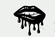 a black and white drawing of a dripping lips with drops of liquid coming out of it