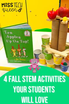 Fall is filled with so much fun with crisp weather, pumpkins, apples and autumn holidays, but it an also be a busy time of year. Take the guesswork out of planning and prepping your fall-themed STEM activities with these 4 hands-on projects! These fall STEM activities are perfect for your Kindergarten, 1st and 2nd grade classrooms. With fun, fall-themed activities that include apple stack balance, digital Fall STEM bundle, and Thanksgiving activities, your students are sure to love it! Preschool Stem Activities With Books, September Stem Activities Elementary, Apple Stem Activities Kindergarten, September Stem Activities, Apple Stem Activities, Fall Stem Activities For Kids, November Stem Activities, Fall Stem Challenges, Fall Science Activities