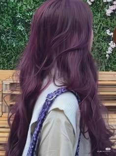 Plum Hair Aesthetic, Pelo Morado Aesthetic, Purple Hair Aesthetic Faceless, Magenta Hair Aesthetic, Korean Purple Hair, Witch Hair Color, Amethyst Hair Color, Dark Magenta Hair, Raven Hair Color