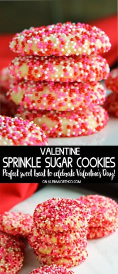 valentine's day sprinkle sugar cookies with pink and white sprinkles