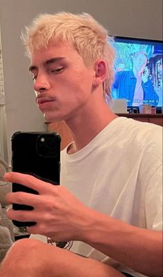 Short Blonde Haircuts Men, Mullet And Mustache Aesthetic, Blonde Mullet Man, Mullet And Mustache, Yellow Hair Boy, White Mullet, Yellow Blonde Hair, Bleached Hair Men, Blonde Hair Boy