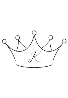 a black and white drawing of a crown with the letter k on it's side