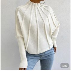 Ivory Sweater, Cowelneck Loose Fit. Brand New In Package. Ivory Size M Estilo Hipster, Batwing Sleeve Sweater, Sweater Streetwear, Elegante Y Chic, Dolman Sleeve Sweater, Winter Chic, White Turtleneck, Bat Sleeve, Mode Casual