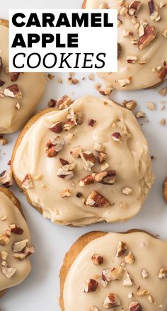 an image of caramel apple cookies on a white plate with the title above it