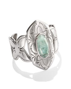 You better hold on to your hat—the Keziah Vintage Silver Cuff Bracelet in Sea Green Chrysocolla is here and ready to make a statement. From its oversized frame and vintage-inspired metal to bold stone center and etched detailing, this charming cuff will make you want to show off. This bracelet is a part of Yellow Rose by Kendra Scott—a brand that celebrates ranch life with Kendra Scott staples alongside select curated jewelry pieces and accessories. Metal Vintage Silver Over Brass Material Sea G Convertible Jewelry, Dainty Jewelry Necklace, Silver Statement Earrings, Bar Jewelry, Silver Necklace Statement, Ranch Life, Initial Jewelry, Engraved Jewelry, Silver Cuff Bracelet