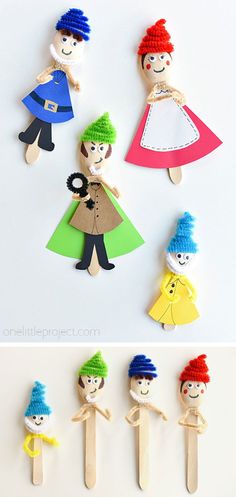 popsicle puppets made to look like people with different hair colors and clothes on them