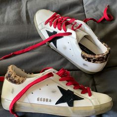 Love These Sneakers But They Are Too Small For Me. Only Worn 4 Times. Leopard Golden Goose, Golden Goose Red Star, Golden Goose Sneakers Leopard, Golden Goose Gold Glitter, Golden Goose Yeah Sneakers, Star Sneakers, Womens Shoes Sneakers, Cute Shoes, Me Too Shoes