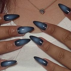 Navy Blue Almond Nail Designs, Basic Dark Nails, Blue Aura Nails Almond, Blue Purple Aura Nails, Blue And Black Almond Nails, Blue Witch Nails, Airbrush Blue Nails, Aura Stiletto Nails, Aura Nails Ideas