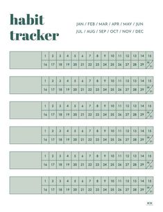 the habit tracker is shown in green and white, with numbers arranged on each side