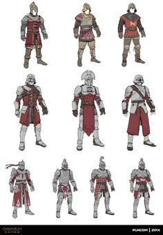 some character designs from the video game star wars, including armors and helmets for different characters