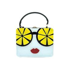 New Page 3                  INSPIRED LEMON SUNGLASSES TOP HANDLE CASE BAG A huge dose of glamour and one-of a-kind design. Be bold and unique, update your wardrobe with this season’s sleek, modern and smaller silhouette. This top handle whimsical and fun  with lemon sunglasses face adds a most stylish look. Black and white glossy lacquer like finish Lemon sunglasses Top clasp closure Perfect size for all your essentials Detachable matching strap 7.5” x 6” x 3”  Click to shop our Buy It Now Store Trendy White Handheld Box Bag, Trendy Handheld Box Bag Gift, Square Box Bag For Summer Gifts, Trendy White Box Bag For Gift, Trendy White Box Bag As Gift, Trendy Rectangular Box Bag For Spring, Trendy White Box Bag With Handles, Trendy White Box Bag, Trendy Spring Rectangular Box Bag