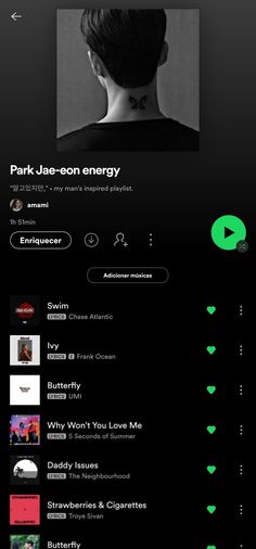 an iphone screenshot shows the profile of park jacon energy's music player