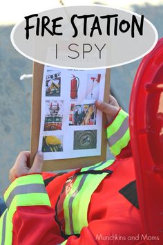 a fire station is shown with the text, i spy free printable