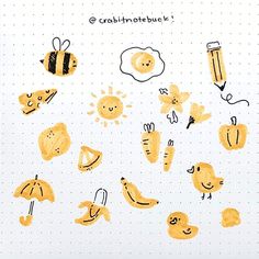 an image of yellow doodles on a sheet of paper with bees and sunflowers