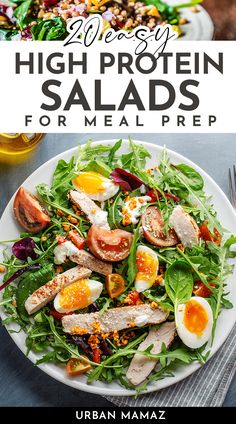 High Protein Salads Salads For Meal Prep, Low Fat Meal Prep, Protein Salads, Protein Salad Recipes, High Protein Salads, Protein Salad, Healthy Bowls Recipes, High Protein Meal Prep, Healthy High Protein Meals