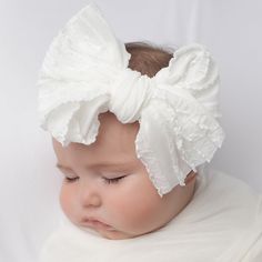 "Follow and Tag us on social media ❤ FB ThinkPinkBows ❤ Tag us on instagram @thinkpinkbows 🎀 Details 🎀 Made from soft nylon and embellished with a big beautiful ruffled layered bow It is easy to just throw it on and go The Bow measures approx. 5\" No compression marks ONE SIZE FITS ALL, it can fit a baby all the way to adults! Un-stretched band measures 13-14\" approx. Check all pictures on this listing for different color combinations. -------CHOOSING COLORS------ Please make sure to leave a Adjustable White Satin Bow, Adjustable White Bow With Matching Headband, White Bow With Matching Headband, White Headband With Bow Tie, Adjustable White Hair Accessories With Bow Tie, White Bow Tie Headband, Headband With Bow Tie As A Gift, Cute White Headband With Bow Tie, Bow Tie Headband As A Gift