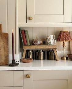 the kitchen counter is clean and ready to be used as a candle holder for candles