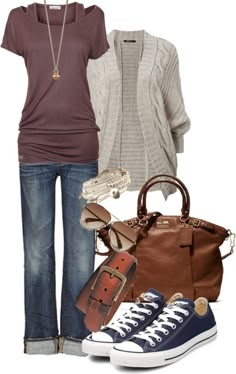 Casual outfit 2023 Basic Outfits, Spring Clothes For Women 2024, Casual Nice Outfit, Trendy Womens Outfits, Comfortable Fall Outfits, Converse Outfits, Cuff Jeans, Trendy Fall Fashion