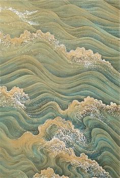 an abstract painting with waves on it