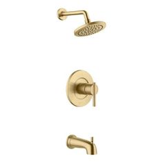 the delta shower faucet with hand shower head and handset in polished brass