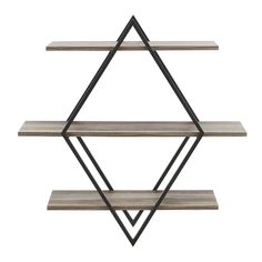 three wooden shelves with black metal legs