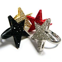 Sparkle Crystal Rhinestone Silver Gold Red Black Pewter Metal Adjustable Fashion Jewelry Star Ring L Red Star-shaped Jewelry For Parties, Red Star-shaped Party Jewelry, Trendy Red Party Rings, Star-shaped Rhinestone Party Jewelry, Christmas Party Star-shaped Jewelry, Christmas Star-shaped Jewelry For Parties, Christmas Star-shaped Party Jewelry, Trendy Star Embellished Party Jewelry, Trendy Star-embellished Party Jewelry