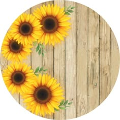 three yellow sunflowers on a wooden background