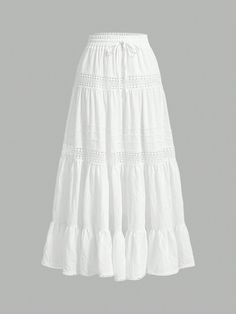 Summer Clothes Ballet Coquettish Summer White Lace Holiday Long Maxi Skirt White Casual   Woven Fabric Plain Layered/Tiered Non-Stretch Summer Women Clothing, size features are:Bust: ,Length: ,Sleeve Length: Long White Skirt Boho, Off White Long Skirt, Long Flowy White Skirt, Cute Long Skirts, Maxi White Skirt, Skirts Cottagecore, White Summer Skirt, Long Bodycon Skirt, Folk Skirt