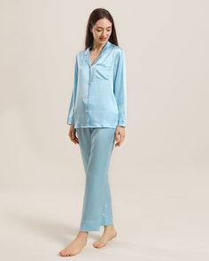 Type: Two-piece Silk Pajama SetMaterial: 100% 19 Momme Luxury Mulberry Silk PipingDetails: Cropped trouser length with self-tie at the waist for an adjustable fit. 1 left chest pocket. Relax and unwind after a busy day and slip into the Long Sleeve Button-Down Silk Pajama Set. The long-sleeved button-front shirt will feel like second nature against your skin. The matching pants have a relaxed and comfortable fit making them easy to slip on. Perfect for wearing post-bath time to make you feel put Lazy Sunday Morning, Silk Pajama Set, Silk Pajamas, Cap Hair, Button Front Shirt, Pajama Shirt, Mens Pajamas, Kids Pajamas, Cropped Trousers