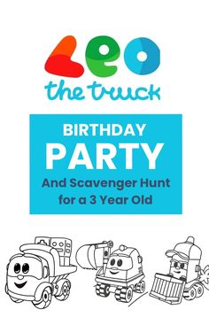 How to do a birthday scavenger hunt for preschoolers. I created this for my son's 3rd birthday. Here are some party ideas for a Leo the Truck theme, how to do a scavenger hunt and treasure hunt clues for 3 year olds. Plus printable scavenger hunt cards. #leothetruck #scavengerhunt #birthday #party Scavenger Hunt For Preschoolers, Birthday Scavenger Hunt, Treasure Hunt Clues