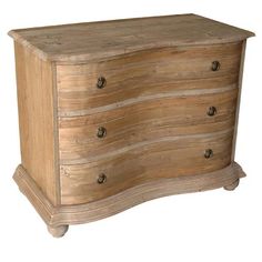 a wooden dresser with three drawers on one side and two knobs on the other