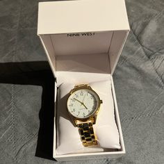 Brand New Nine West Golden Watch With Tags. Never Worn. Golden Watch Women, Golden Watch, Copper And Grey, Accessories Brand, White Band, Women Wrist Watch, Accessories Branding, Metal Bands, Silver Watch