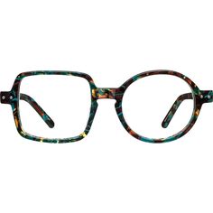 They're unconventional. They're asymmetrical. They might even inspire intellectual discussions about cognitive dissonance with your friends and colleagues. Not only are the Round & Squares unique and fun they're real functioning prescription eyeglasses crafted from the finest acetate with resilient spring hinges and hand-assembled with the same attention to detail as the rest of our high-quality eyewear. Please note the actual pattern on eyeglasses may vary slightly from the one pictured. | Zenn Fun Prescription Glasses, Funky Eyeglasses, Trendy Eyeglasses Zenni, Funky Glasses Zenni, Leopard Glasses Zenni, Accessory Inspo, Round Eyeglasses Frames, Funky Glasses, Zenni Optical