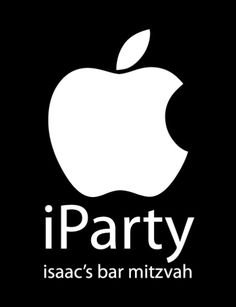 an apple logo on a black background with the words i party written in white letters