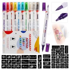 a set of markers and pens with different designs