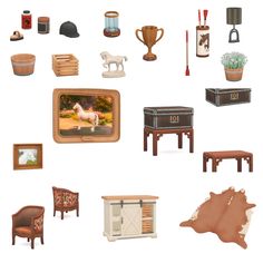 an assortment of miniature furniture and decor items