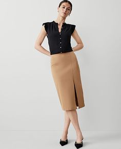 Our easy-yet-stylish pencil skirt steps out with a sleek front slit. Elasticized waist. On-seam front slit.,Hit:Hits below the knee,Imported:Imported,Length:26 1/2" long,Fabrication:66% Rayon, 30% Nylon, 4% Spandex,Garment Care:Machine Washable Petite Ponte Pull-On Slit Pencil Skirt by Ann Taylor Size petite - Small Perfect Camel Women's Pencil, Skirts, 66%, Rayon, 30%, Nylon, 4%, Spandex, Machine, Washable Petite Skirt, Pencil Skirts, Midi Skirt Pencil, Fashion 2024, Fall Fashion, Long Skirt, Effortless Style, The Knee, Ann Taylor