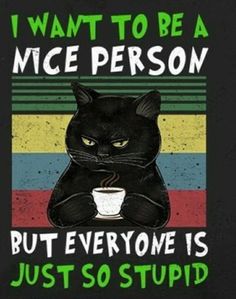 I Drink Coffee, Cat Quotes Funny, Black Cat Art, I Hate People, Hate People, Drinking Coffee, Memes Humor, Cat Posters